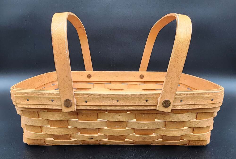 1998 Longaberger Handwoven Market Basket Signed w/ Handles – 14.25" x 9.75"